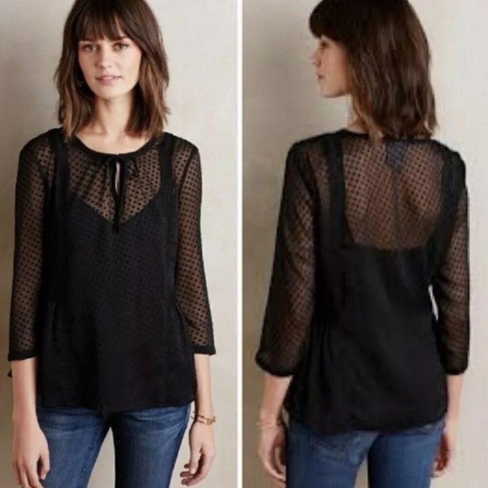 Anthropologie Vanessa Virginia Black Sheer Blouse